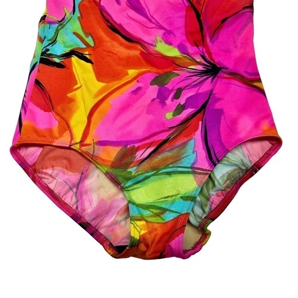 •- Vtg Y2K 90s Neon Swimsuit Cross Back One Piece AA - Picture 7 of 14